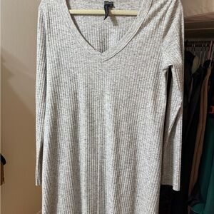 Gray V-Neck Ribbed Women's Dress